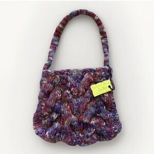 Vintage Hand Knit Purse Bag Debbie Bliss Purple Granny Cottagecore Boho Cable
